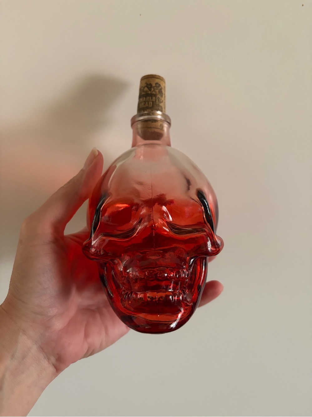 Red Skull Glass Bottle Decorative Accent